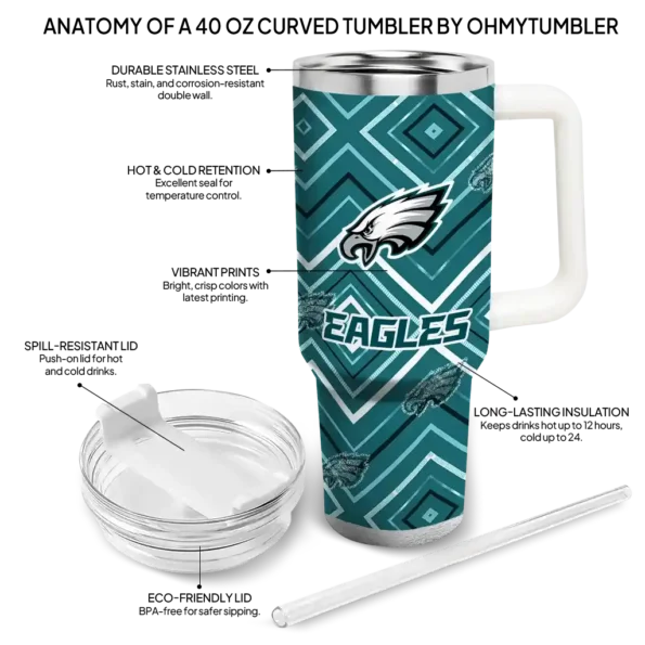 customized philadelphia eagles bold diamonds green curved tumbler new arrival.webp
