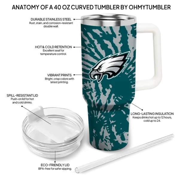 customized philadelphia eagles burst swirl green curved tumbler new arrival.webp