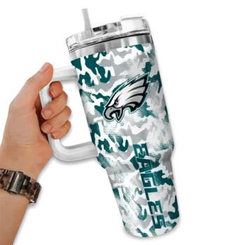 customized philadelphia eagles camo mashup green white curved tumbler fashion forward.webp