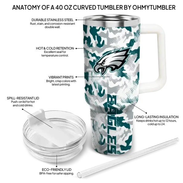 customized philadelphia eagles camo mashup green white curved tumbler new arrival.webp