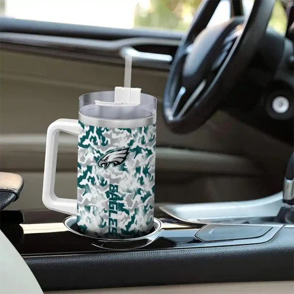customized philadelphia eagles camo mashup green white curved tumbler trendy.webp