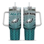 customized philadelphia eagles hex texture green curved tumbler best selling.webp