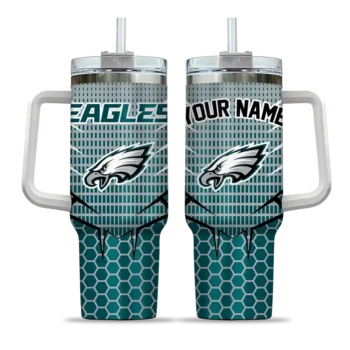 customized philadelphia eagles hex texture green curved tumbler best selling.webp