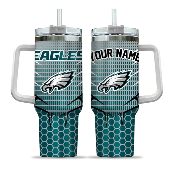 customized philadelphia eagles hex texture green curved tumbler best selling.webp