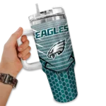 customized philadelphia eagles hex texture green curved tumbler best selling.webp