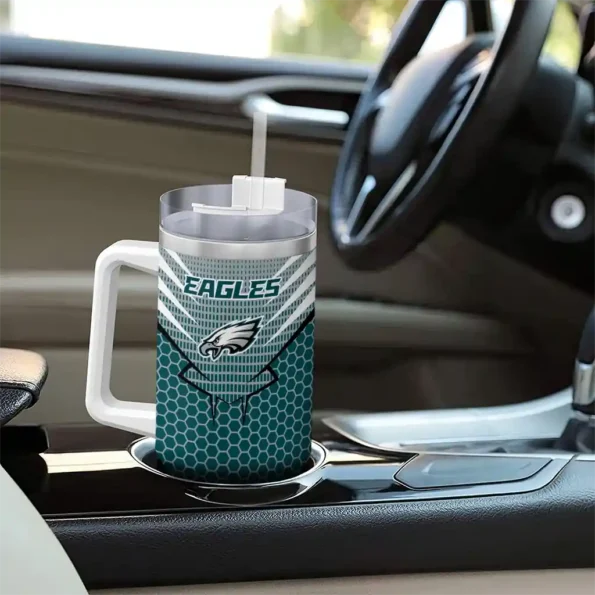 customized philadelphia eagles hex texture green curved tumbler trendy.webp