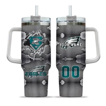 customized philadelphia eagles superman shield green gray curved tumbler best selling.webp