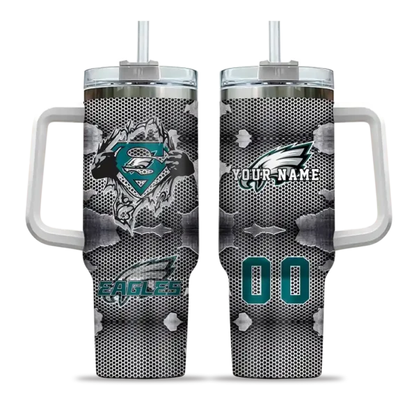 customized philadelphia eagles superman shield green gray curved tumbler best selling.webp