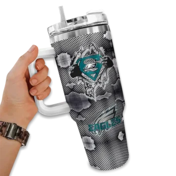 customized philadelphia eagles superman shield green gray curved tumbler fashion forward.webp
