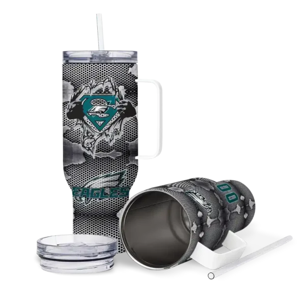 customized philadelphia eagles superman shield green gray curved tumbler high quality.webp