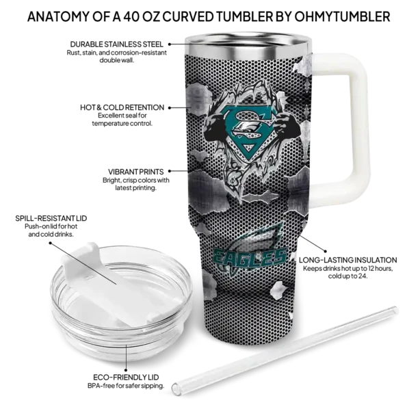 customized philadelphia eagles superman shield green gray curved tumbler new arrival.webp