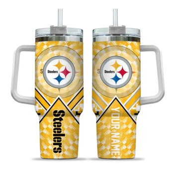 customized pittsburgh steelers chevron angle gold curved tumbler best selling.webp