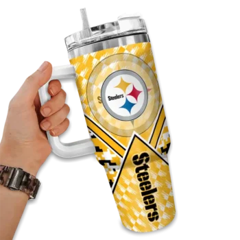 customized pittsburgh steelers chevron angle gold curved tumbler fashion forward.webp