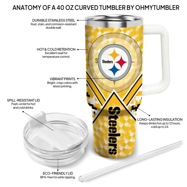 customized pittsburgh steelers chevron angle gold curved tumbler new arrival.webp