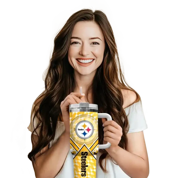 customized pittsburgh steelers chevron angle gold curved tumbler premium grade.webp