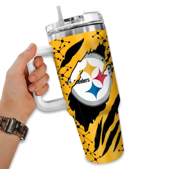 customized pittsburgh steelers claw cut gold black curved tumbler fashion forward.webp