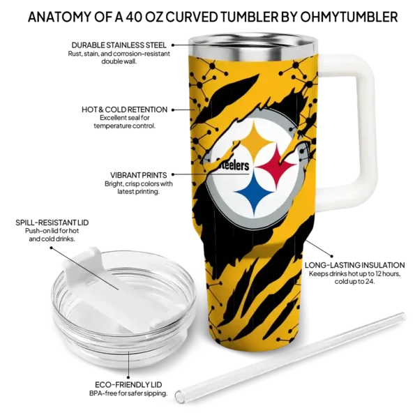 customized pittsburgh steelers claw cut gold black curved tumbler new arrival.webp
