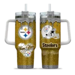 customized pittsburgh steelers heart helmet motif gold curved tumbler best selling.webp