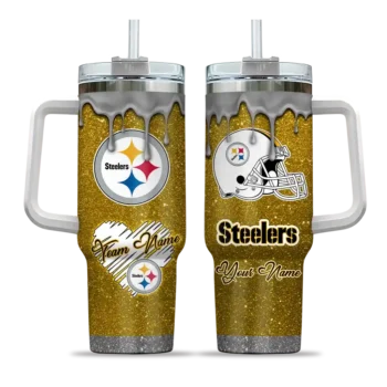 customized pittsburgh steelers heart helmet motif gold curved tumbler best selling.webp