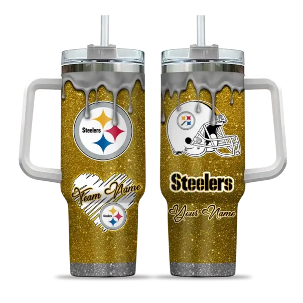 customized pittsburgh steelers heart helmet motif gold curved tumbler best selling.webp