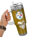 customized pittsburgh steelers heart helmet motif gold curved tumbler best selling.webp