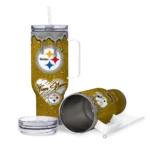 customized pittsburgh steelers heart helmet motif gold curved tumbler best selling.webp