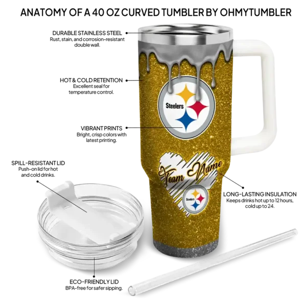 customized pittsburgh steelers heart helmet motif gold curved tumbler new arrival.webp