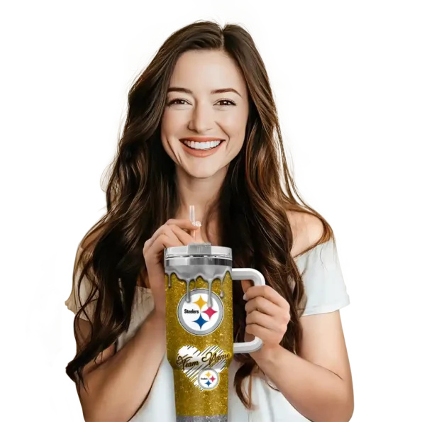 customized pittsburgh steelers heart helmet motif gold curved tumbler premium grade.webp