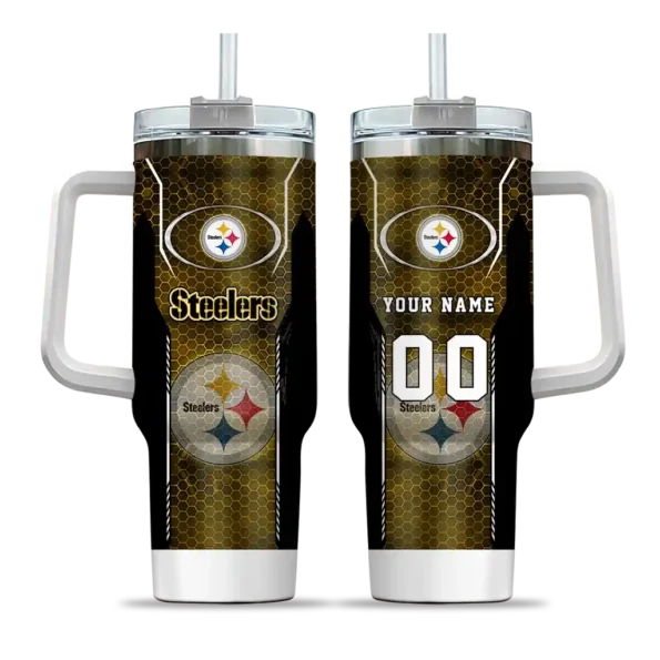 customized pittsburgh steelers hexagon armor gold curved tumbler best selling.webp