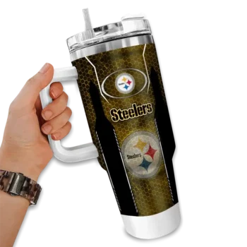 customized pittsburgh steelers hexagon armor gold curved tumbler fashion forward.webp