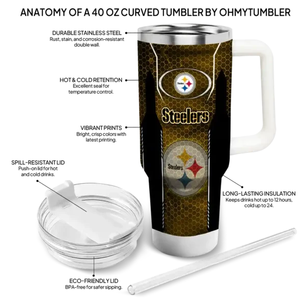 customized pittsburgh steelers hexagon armor gold curved tumbler new arrival.webp