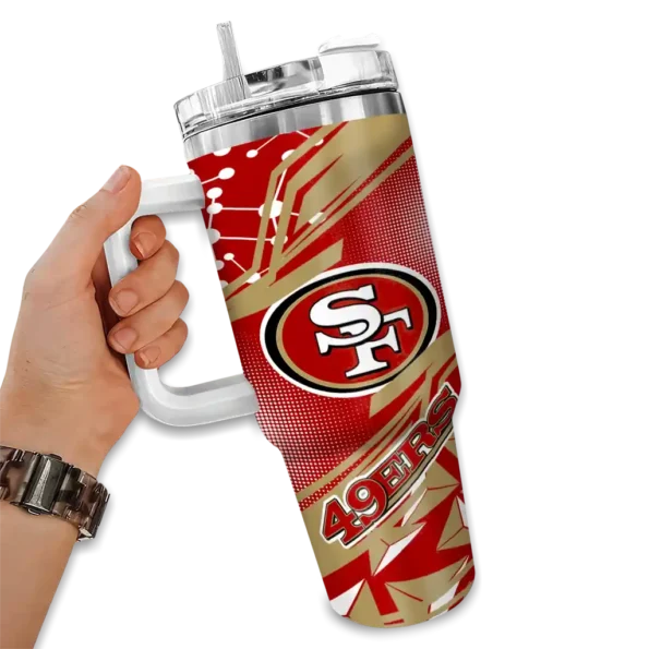 customized san francisco 49ers abstract paths red curved tumbler fashion forward.webp