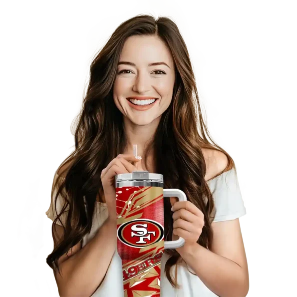 customized san francisco 49ers abstract paths red curved tumbler premium grade.webp