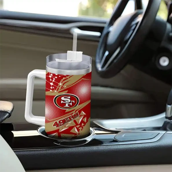 customized san francisco 49ers abstract paths red curved tumbler trendy.webp