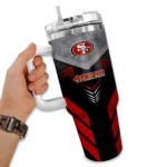 customized san francisco 49ers arrow armor red black curved tumbler best selling.webp