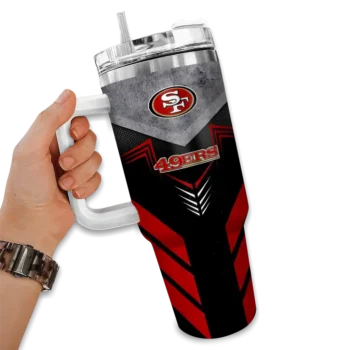 customized san francisco 49ers arrow armor red black curved tumbler fashion forward.webp