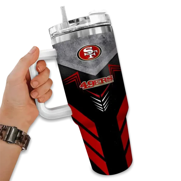 customized san francisco 49ers arrow armor red black curved tumbler fashion forward.webp