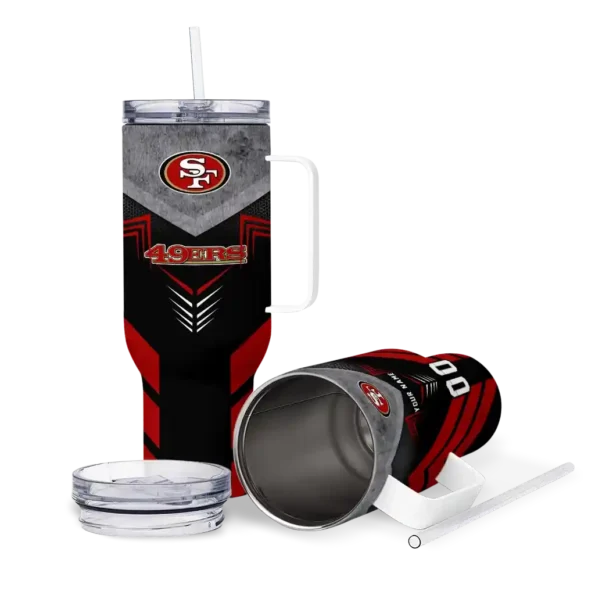 customized san francisco 49ers arrow armor red black curved tumbler high quality.webp