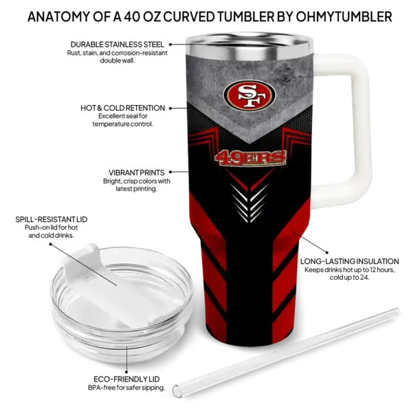 customized san francisco 49ers arrow armor red black curved tumbler new arrival.webp