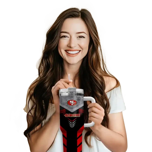 customized san francisco 49ers arrow armor red black curved tumbler premium grade.webp
