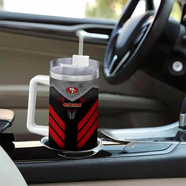 customized san francisco 49ers arrow armor red black curved tumbler trendy.webp