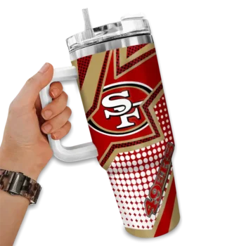 customized san francisco 49ers arrow burst red curved tumbler fashion forward.webp