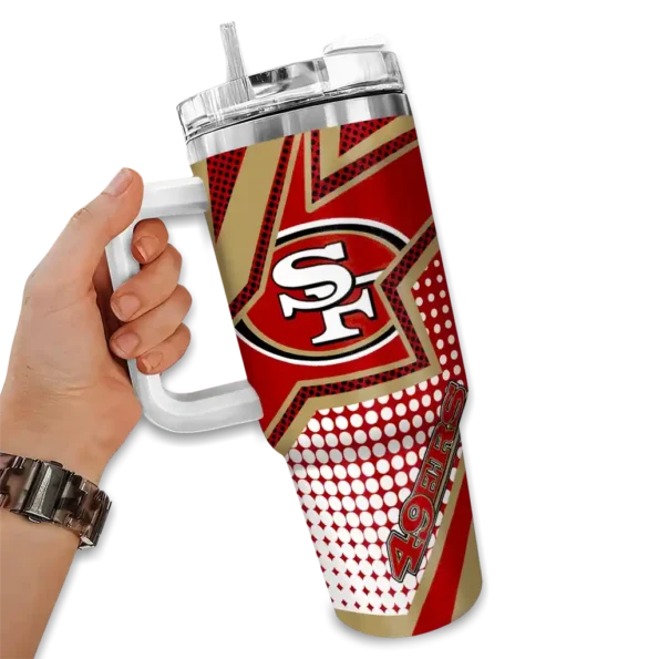 customized san francisco 49ers arrow burst red curved tumbler fashion forward.webp