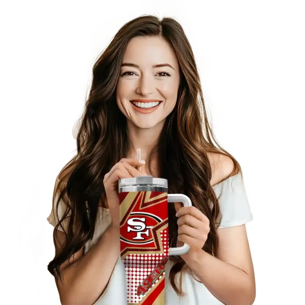 customized san francisco 49ers arrow burst red curved tumbler premium grade.webp