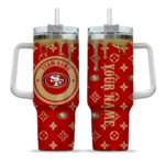 customized san francisco 49ers bullseye drips red curved tumbler best selling.webp