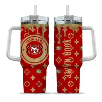 customized san francisco 49ers bullseye drips red curved tumbler best selling.webp