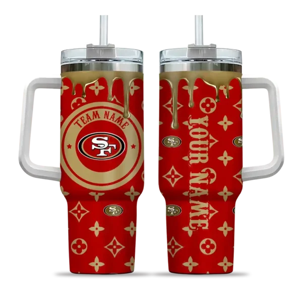customized san francisco 49ers bullseye drips red curved tumbler best selling.webp