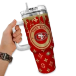customized san francisco 49ers bullseye drips red curved tumbler best selling.webp