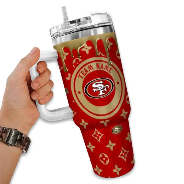 customized san francisco 49ers bullseye drips red curved tumbler fashion forward.webp