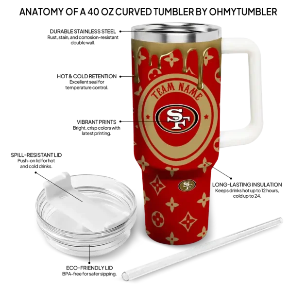customized san francisco 49ers bullseye drips red curved tumbler new arrival.webp